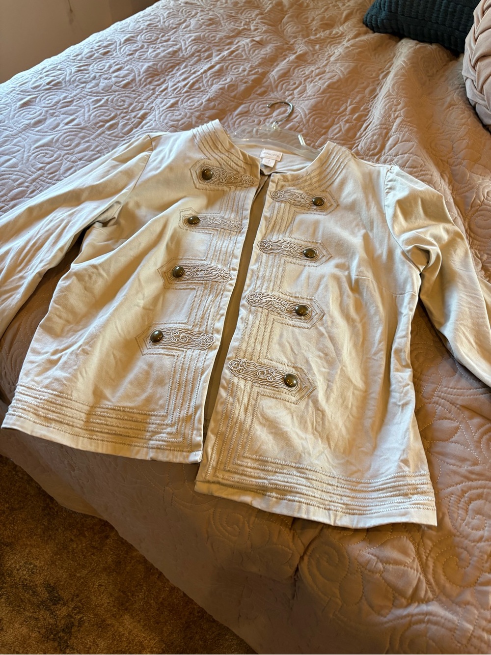 Chicos Cream Military-Style Embroidered Jacket NWOT